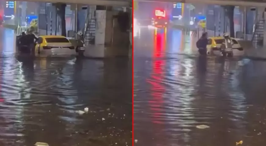 İstanbul’da Şiddetli Yağış Alt Geçitte Mahsur Kalan Sürücüyü Zora Soktu